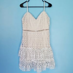 BaeVely White Lacey Layered Lined Adjustable Spaghetti Strap Dress